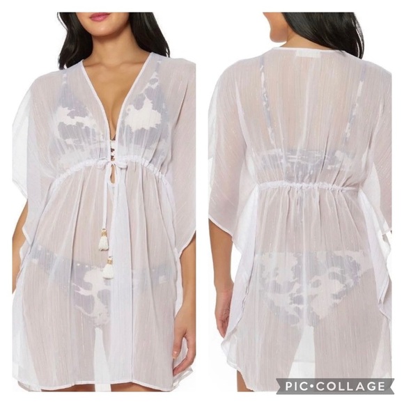 Jessica Simpson Metallic Trim Caftan Cover Up - New Women |White | Size: XL - Picture 1 of 9